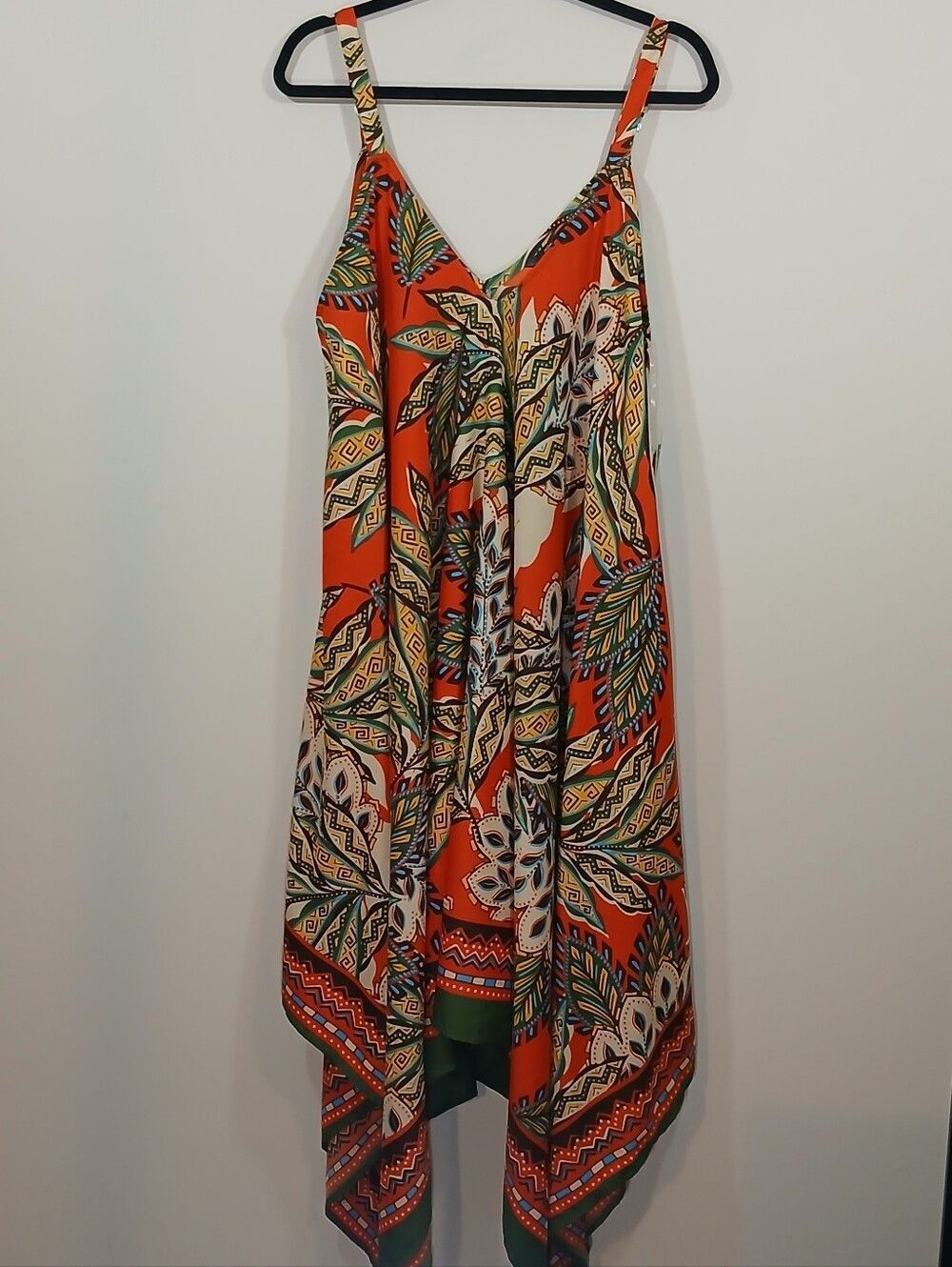 NWT Mlle Gabrielle Tropical Handkerchief Hem Dress Size 1X Boho Tropical - Picture 2 of 9